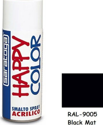 Saratoga Σπρέι Βαφής Happy Acrylic με Ματ Εφέ Μαύρο 400ml